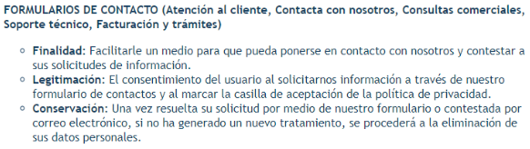 Ejemplo datos formulario de contacto
